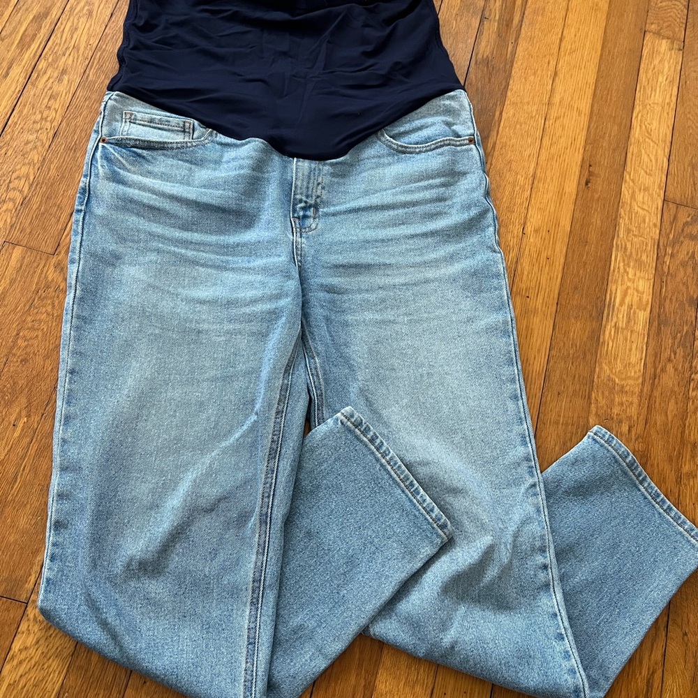 Women's PinkBlush Vintage Wash Straight Leg Full Panel Maternity Jeans Sz 31